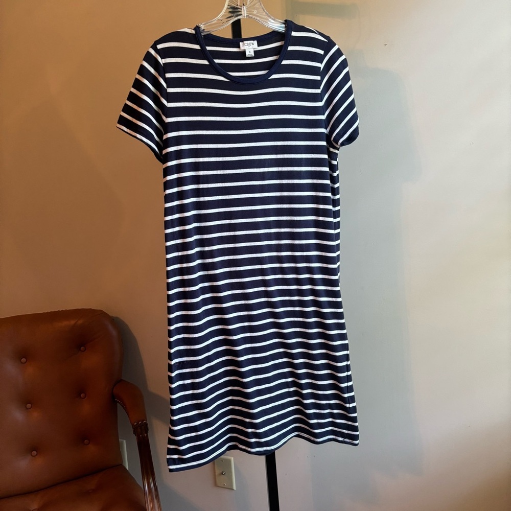 J. Crew Navy and White Striped‎ Midi Dress